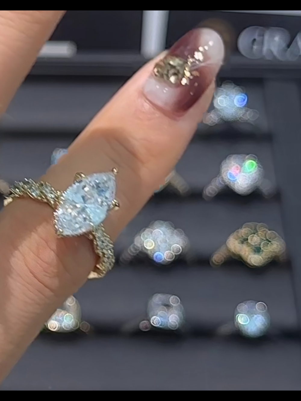 Gold Marquise Crystal Halo Ring in Gold with Clear Stone